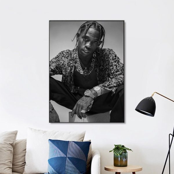 Travis Scott Black And White Wall Art Home Decor Poster Canvas