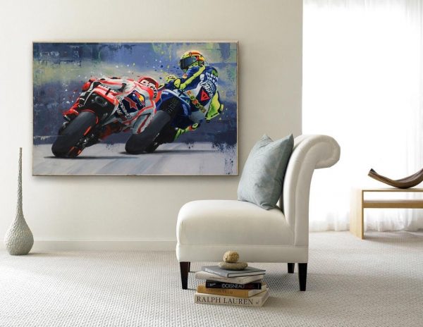 Valentino Rossi Marc Mrquez Moto Gp Wall Art Home Decor Poster Canvas