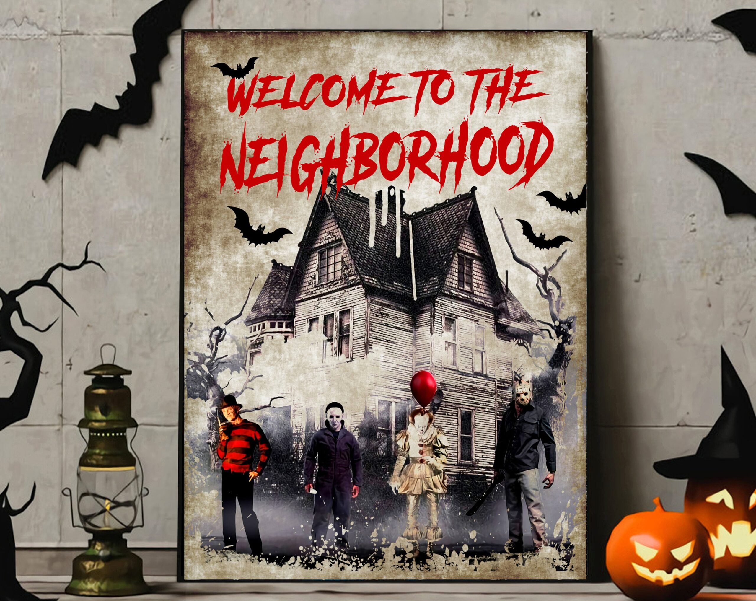 Welcome To The Neighborhood Horror House Halloween Poster Canvas