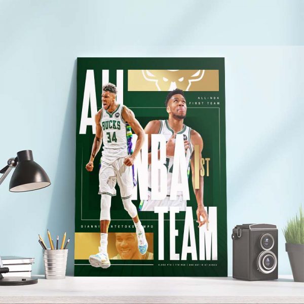 Giannis Antetokounmpo All-NBA First Team Milwaukee Bucks Art Decor Poster Canvas