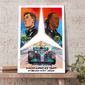 Monaco GP with Mercedes AMG Team Vintage Style on May 2022 Poster Canvas