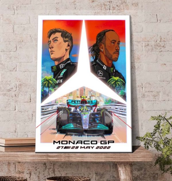 Monaco GP with Mercedes AMG Team Vintage Style on May 2022 Poster Canvas