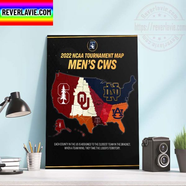 2022 NCAA Tournament Map Mens CWS 8 Teams Remain Home Decor Poster Canvas