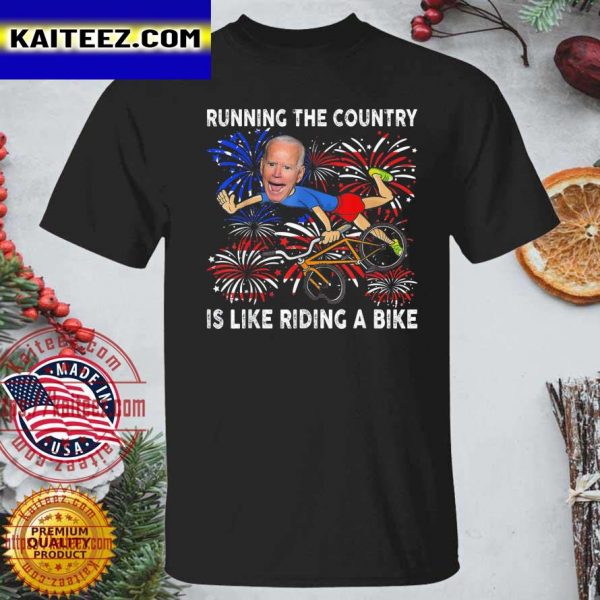 American Flag Biden Bike Bicycle Running Fireworks T-shirt