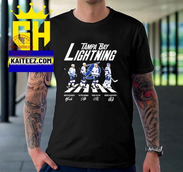 Tampa Bay Lightning Nikita Kucherov Victor Hedman Ros Colton And Andrei Vasilevskiy Abbey Road Signatures Gift T-Shirt