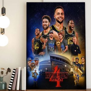 Warriors Rings 4 NBA Champions Stranger Things Style Poster Canvas