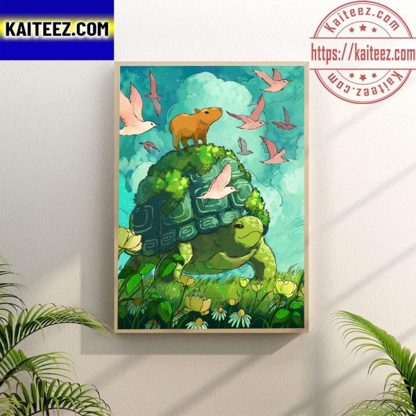 Capybara On A Tortoise Fan Art Decoration Poster Canvas