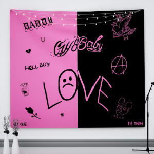 Lil Peeps Cry Baby Black Pink Tatoo Pattern Tapestry