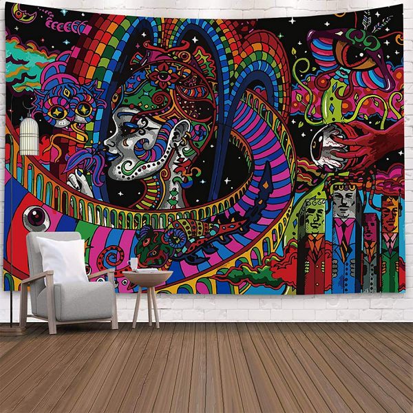 Psychedelic Abstract City Rainbow Tapestry
