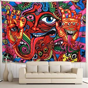 Psychedelic Crazy Illusion Face Eye Tapestry