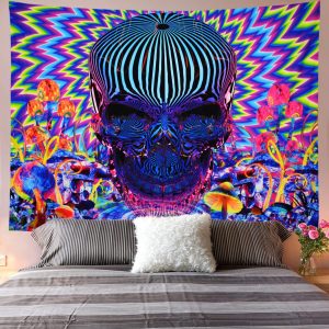 Psychedelic Optical Illusion Skull  Tapestry