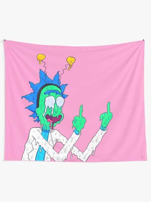 Rick And Morty Melting Pink Background Tapestry