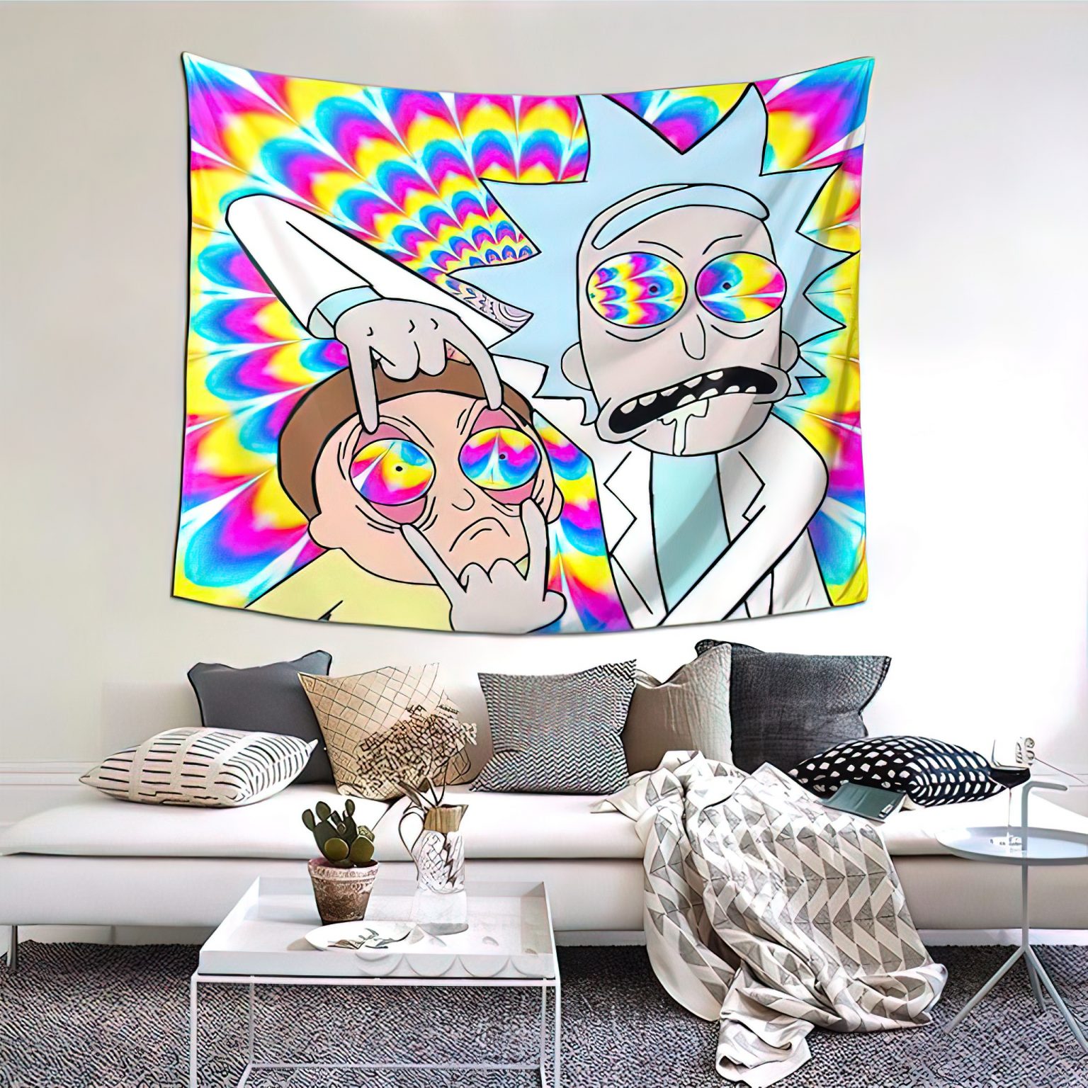 Rick And Morty Optical Illusion Tapestry Kaiteez