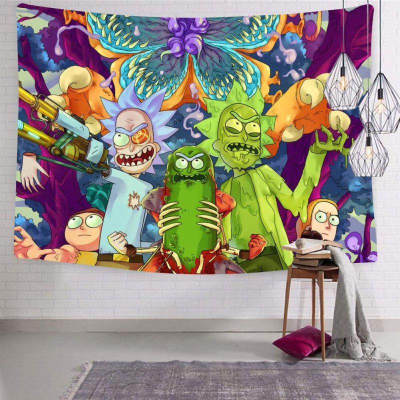 Rick And Morty Melting Pink Background Tapestry - Kaiteez