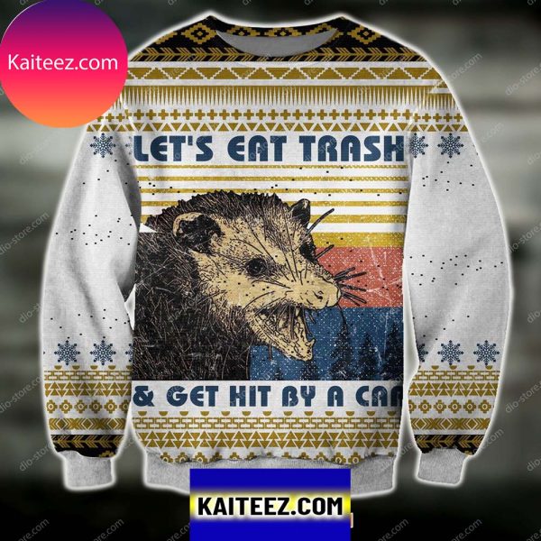 3D All Over Printed Let’s Eat The Trash &amp Get Hit By A Car Christmas Ugly  Sweater