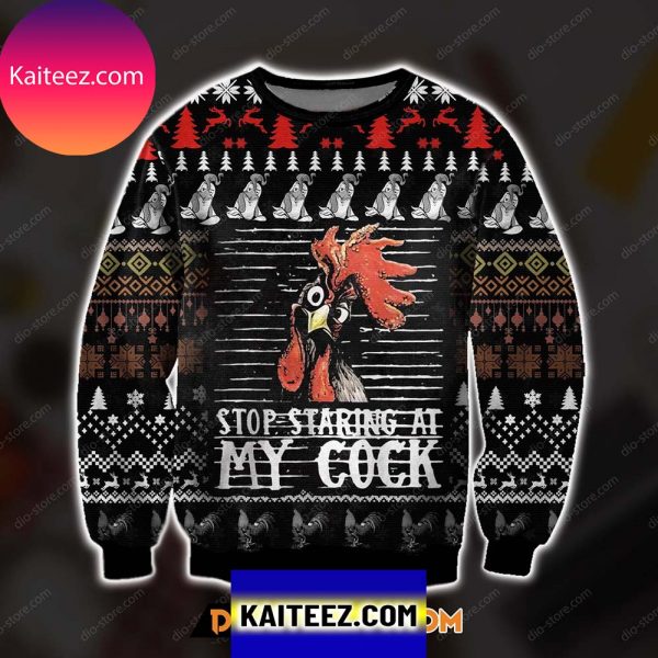 3D All Over Printed  Stop Staring At My Cock Chicken Lover Christmas Sweater