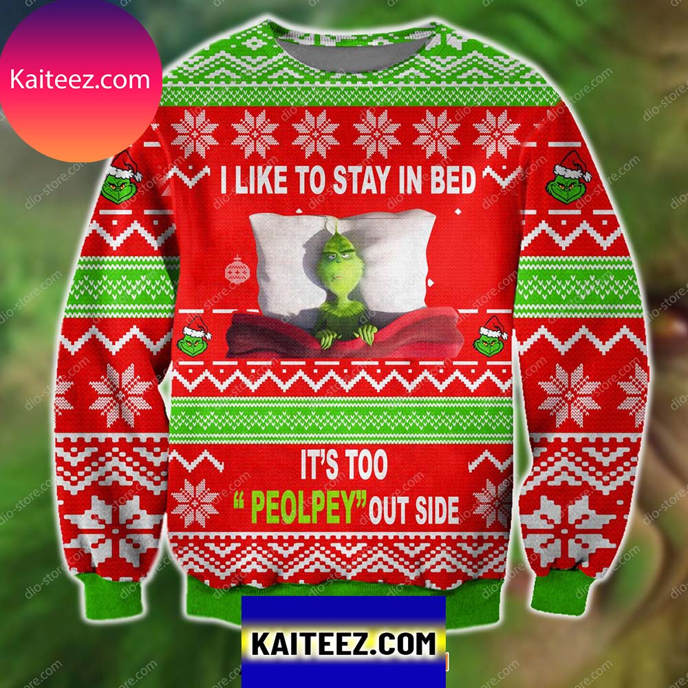 3D All Over Printed  The Grinch I Like To Stay In Bed Christmas Ugly  Sweater