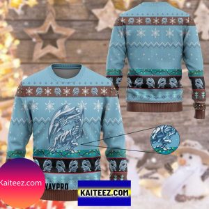 Anime Yugioh Blue Eyes White Dragon Custom Imitation Knitted  Ugly Sweater