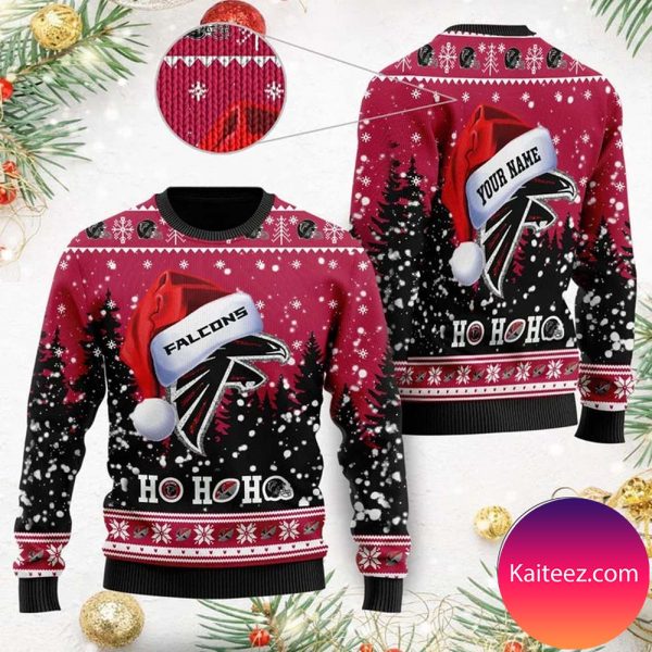 Atlanta Falcons Symbol Wearing Santa Claus Hat Ho Ho Ho Custom Personalized Christmas Ugly  Sweater