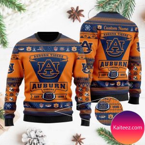 Auburn Tigers Football Team Logo Custom Name Personalized Christmas Ugly  Sweater