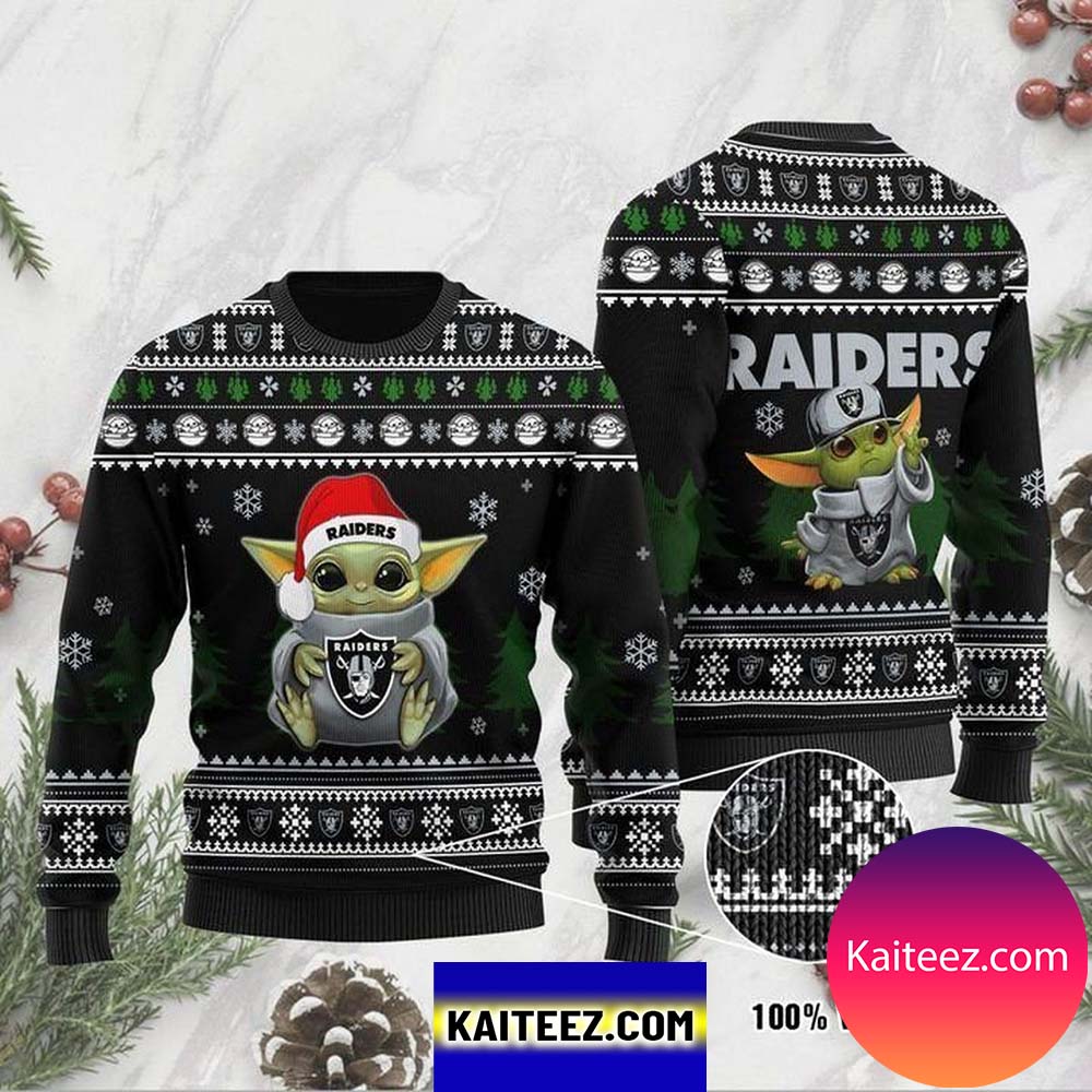 Baby Yoda Oakland Raiders Christmas Ugly Sweater Kaiteez