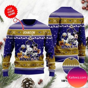 Baltimore Ravens Disney Donald Duck Mickey Mouse Goofy Personalized Christmas Ugly  Sweater