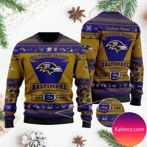 Baltimore Ravens Football Team Logo Custom Name Personalized Christmas Ugly  Sweater