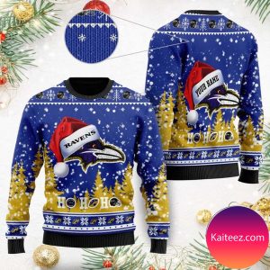 Baltimore Ravens Symbol Wearing Santa Claus Hat Ho Ho Ho Custom Personalized  Christmas Ugly  Sweater