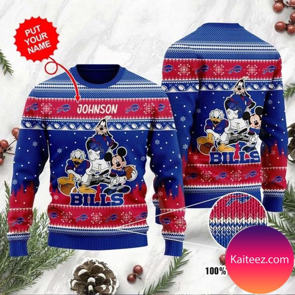 Buffalo Bills Disney Donald Duck Mickey Mouse Goofy Personalized Christmas Ugly  Sweater