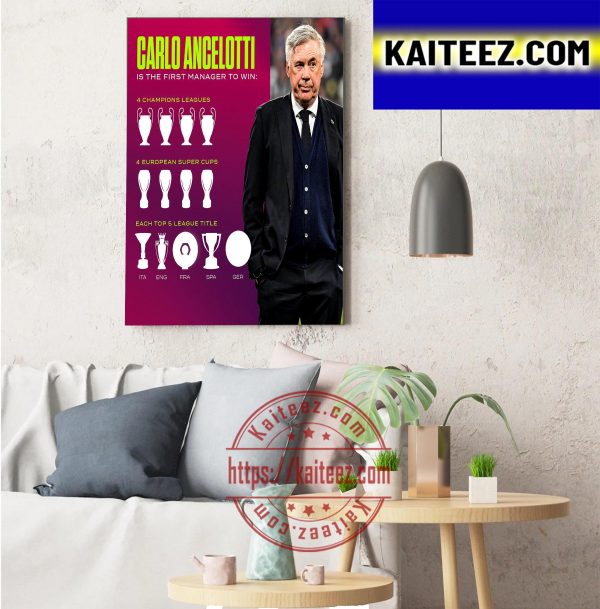 Carlo Ancelotti Is The First Manager To Win A League Title Art Decor Poster Canvas