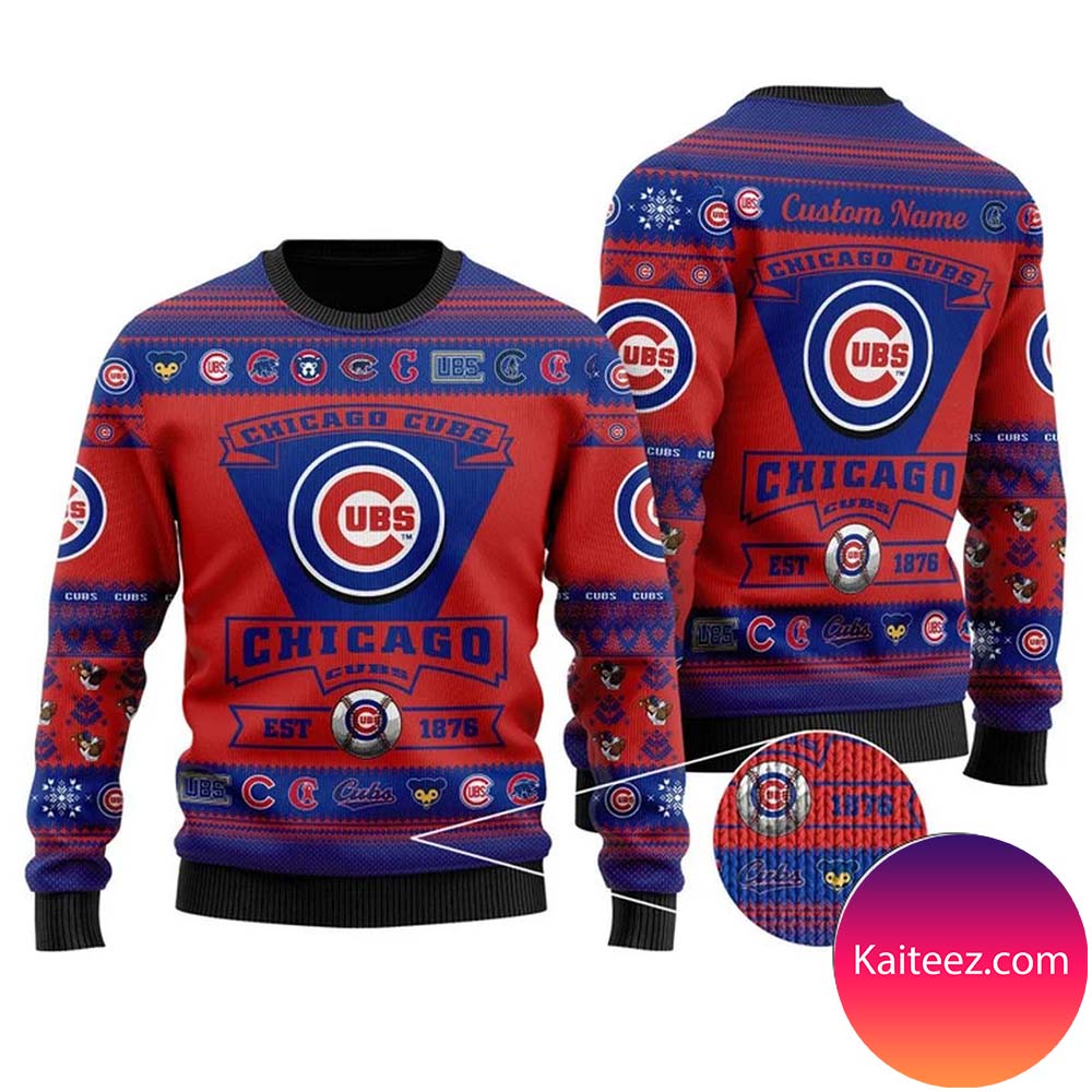 Chicago Cubs Football Team Logo Custom Name Personalized Christmas Ugly ...
