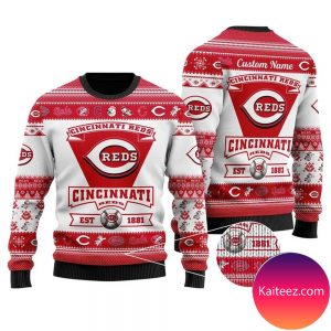 Cincinnati Reds Football Team Logo Custom Name Personalized Christmas Ugly Sweater