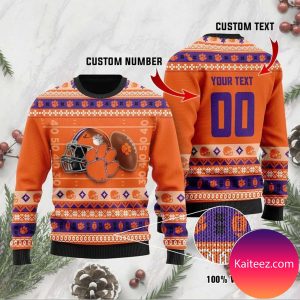 Clemson Tigers Custom Name &amp Number Personalized Christmas Ugly Sweater