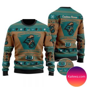 Coastal Carolina Chanticleers Football Team Logo Personalized  Christmas Ugly Sweater