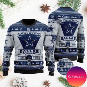 Dallas Cowboys Football Team Logo Custom Name Personalized Christmas Ugly Sweater