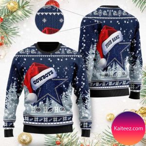 Dallas Cowboys Symbol Wearing Santa Claus Hat Ho Ho Ho Custom Personalized Christmas Ugly Sweater