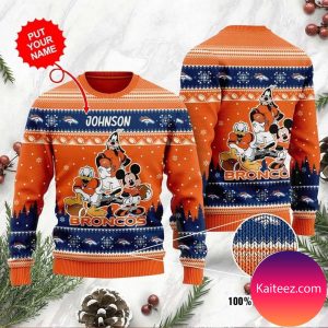 Denver Broncos Disney Donald Duck Mickey Mouse Goofy Personalized Christmas Ugly Sweater