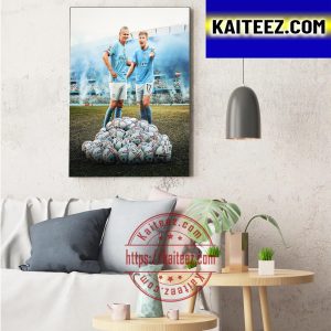 Erling Haaland vs Kevin De Bruyne Is Goal Of Premier League Decorations Poster Canvas