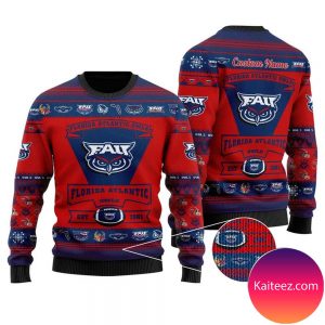 Florida Atlantic Owls Football Team Logo Personalized  Christmas Ugly Sweater