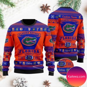 Florida Gators Football Team Logo Custom Name Personalized  Christmas Ugly Sweater