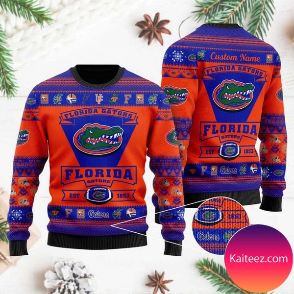 Florida Gators Football Team Logo Custom Name Personalized  Christmas Ugly Sweater