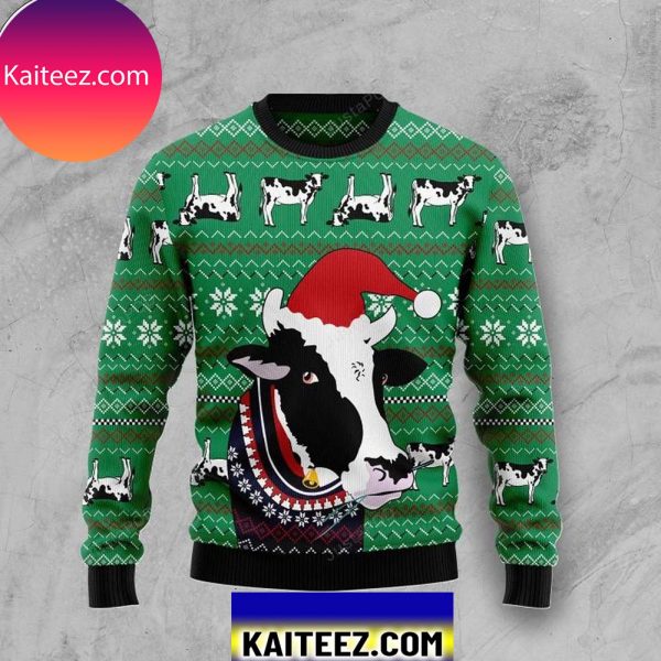 Funny Dairy Cow Wearing Santa Hat Ugly Christmas Ugly Sweater