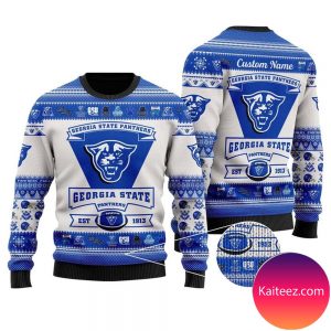 Georgia State Panthers Football Team Logo Personalized Christmas Ugly Sweater