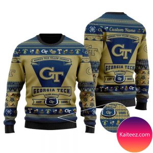 Georgia Tech Yellow Jackets Football Team Logo Personalized Christmas Ugly Sweater