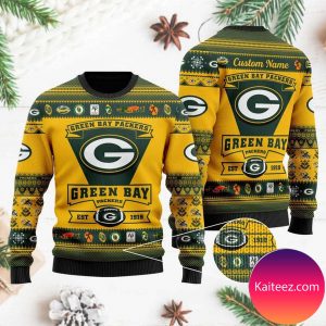Green Bay Packers Football Team Logo Custom Name Personalized Christmas Ugly Sweater