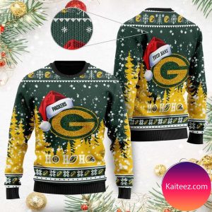 Green Bay Packers Symbol Wearing Santa Claus Hat Ho Ho Ho Custom Personalized Christmas Ugly Sweater