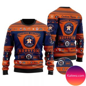 Houston Astros Football Team Logo Custom Name Personalized Christmas Ugly Sweater