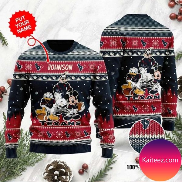 Houston Texans Disney Donald Duck Mickey Mouse Goofy Personalized Christmas Ugly Sweater