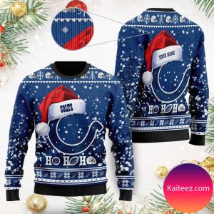 Indianapolis Colts Symbol Wearing Santa Claus Hat Ho Ho Ho Personalized  Christmas Ugly Sweater