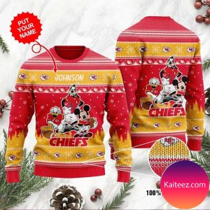 Kansas City Chiefs Disney Donald Duck Mickey Mouse Goofy Personalized Christmas Ugly Sweater